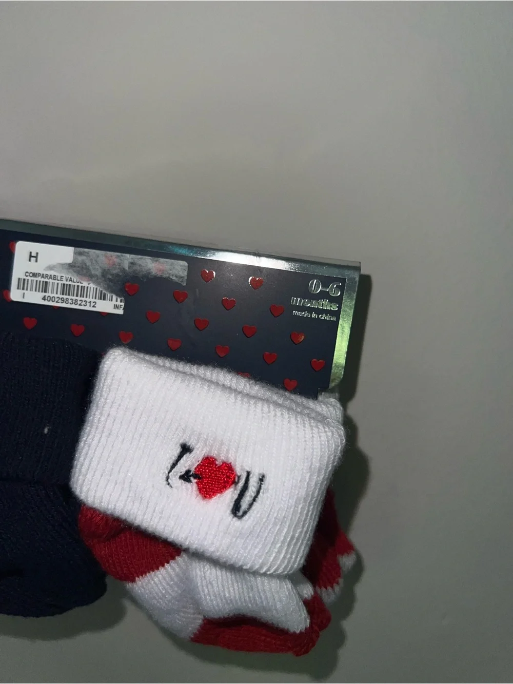 Baby Sock Set - Red, Gray, Navy, White with Heart Valentines Day 0-6 months